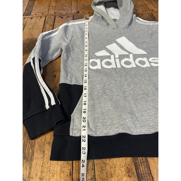 Adidas Hoodie Youth L Gray Black Colorblock Pullover Sweatshirt Logo Athleisure - Picture 4 of 9